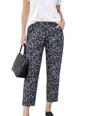YOUR SIXTH SENSE Leopard Print Pants Jeans Gray Black Pocket Relaxed Large *Flaw